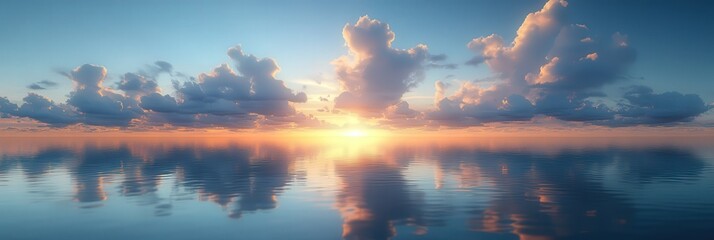 Fototapeta premium Serene Sunrise Over the Calm Sea With Rays of Light Illuminating the Tranquil Waters and Reflecting Softly on the Smooth Surface