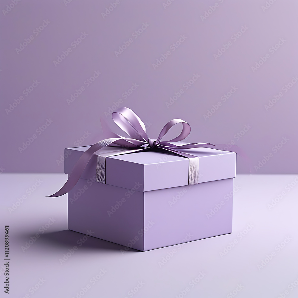 Wall mural minimalist purple gift box with elegant ribbon, perfect for special occasions. soft color and simple design create charming and inviting atmosphere