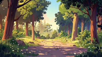 Cartoon-style landscape with trees, vibrant and whimsical scenery.