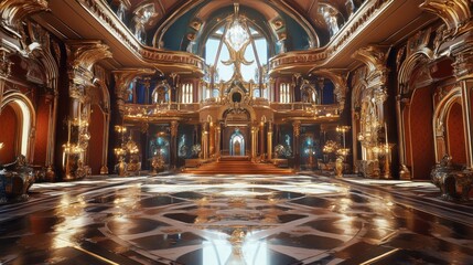 Obraz premium Opulent Golden Palace Hall: A Grandiose Interior