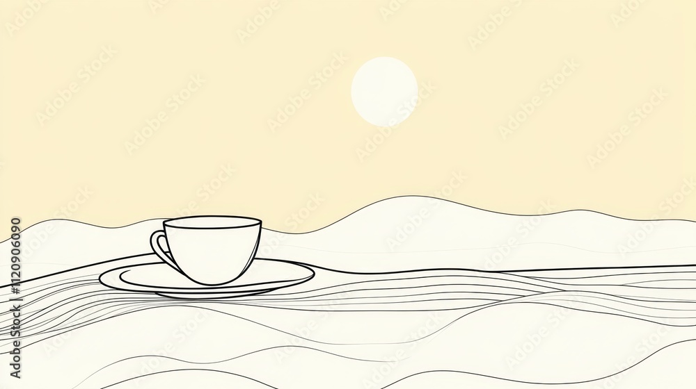 Poster minimalist line art blends abstract forms and everyday objects, showcasing creative transformations.