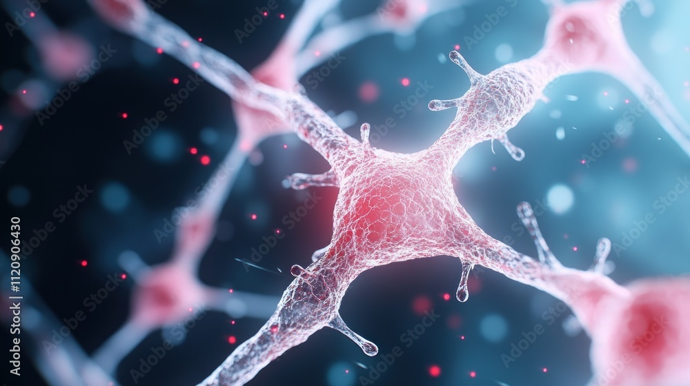 Poster close-up view of interconnected neurons in a digital representation.
