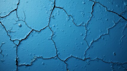 Obraz premium Close-up Blue Cracked Wall Texture, Abstract Background with Right-Side Copy Space for Design Projects