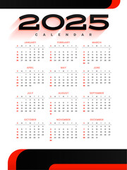 white black 2025 english calendar layout schedule office task