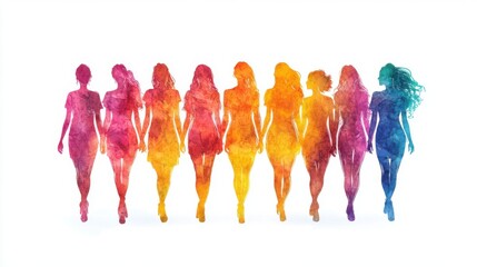 Colorful Silhouettes of Women in Watercolor Style Representing Diversity and Unity in Creative Art