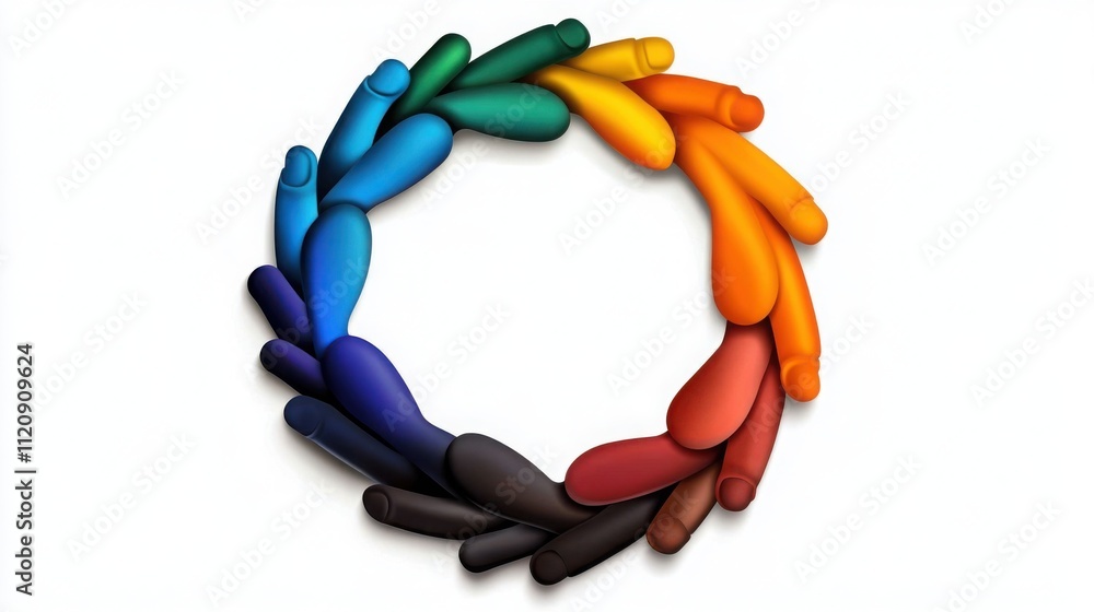 Poster a vector art of a group of diverse people holding hands in a circle, symbolizing unity