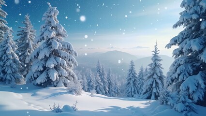 Naklejka premium Stunning Snow-Covered Carpathian Mountains Winter Landscape, 8K Snowfall Scene