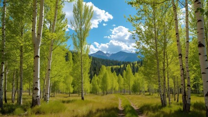 Scenic Colorado Aspen Grove, Summer Day in Mountains, Photorealistic AI Image