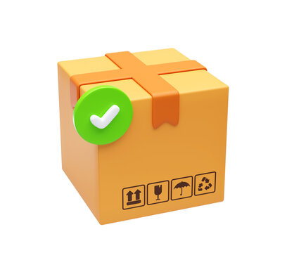 Check Icon on cardboard Package 3D illustration