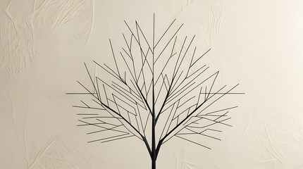 A minimalist tree with bare branches, represented by intersecting angular lines forming geometric patterns, set against a soft textured background.

