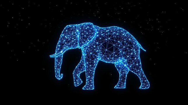 A captivating image of a stylized elephant, rendered in a futuristic, polygonal wireframe style.
