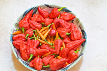 A Bowl of Red Ghost Chili or Ghost Pepper