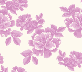 monochrome peony pink flowers floral illustration wallpaper background seamless pattern repeat print fashion clothing, fabric, textile, gift wrap, home textile, fabric vector artwork