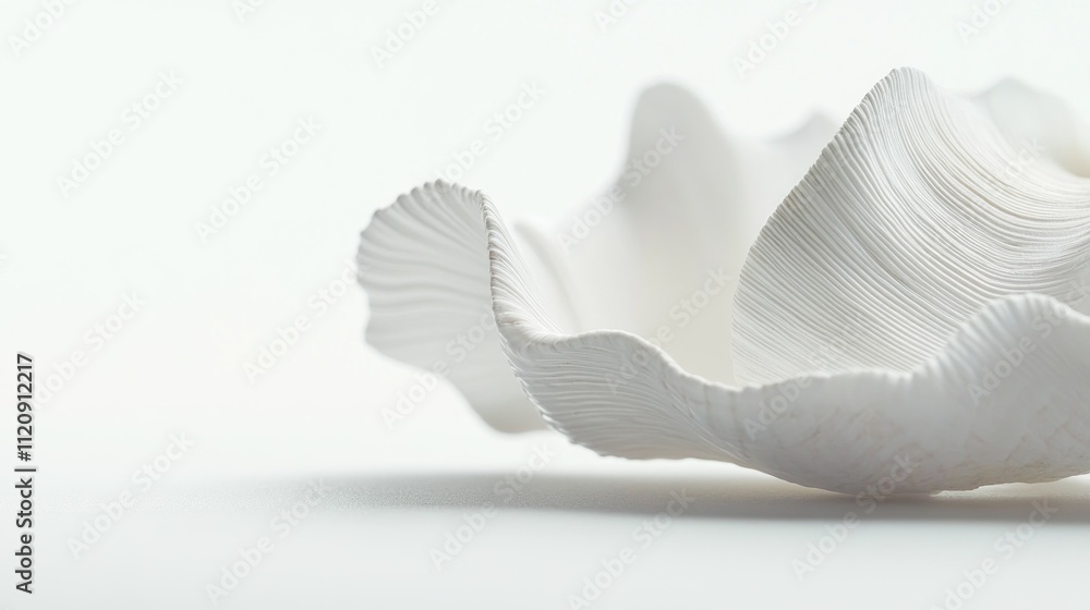 Poster a delicate white shell-like object with intricate textures on a light background.