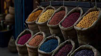 Fototapeta premium Vibrant Spice Bazaar: Exploring the Flavors of the World
