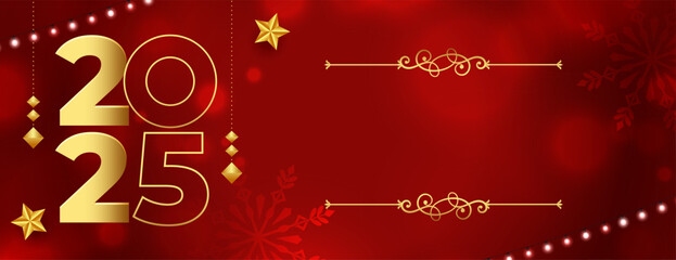 happy new year 2025 red banner with text space