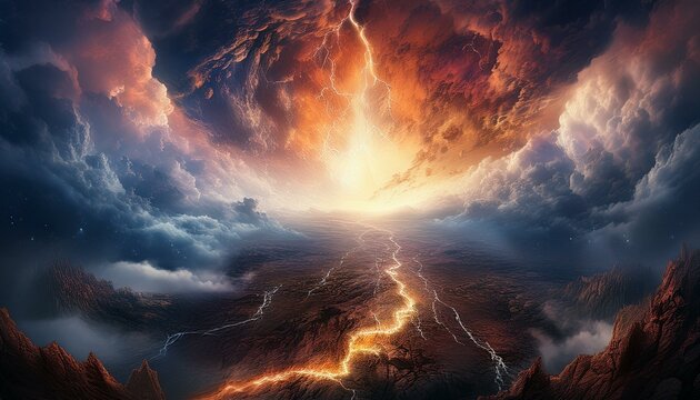 A jagged interdimensional crack extending across the sky, vibrant energy pouring out into sw