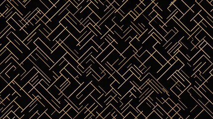 Abstract Gold Lines Intertwined on Black Background, Geometric Pattern, Luxurious Design, Art Deco Inspired, Seamless Texture