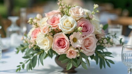 Obraz premium Elegant Pastel Wedding Bouquet, Roses & Snapdragons Centerpiece