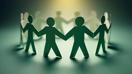 Paper Cutout People Holding Hands in a Circle, Teamwork & Unity Symbol