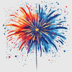 Vibrant Blue and Orange Firework Display Illustrating Celebration and Joyful Occasion with Colorful Splashes Against a Light Background