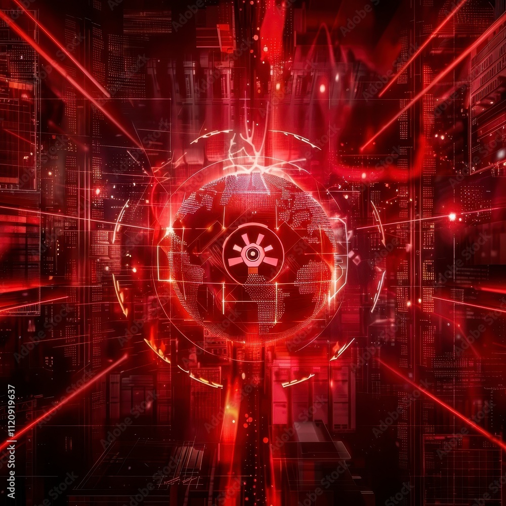 Aufkleber global network red digital technology futuristic data sphere abstract background