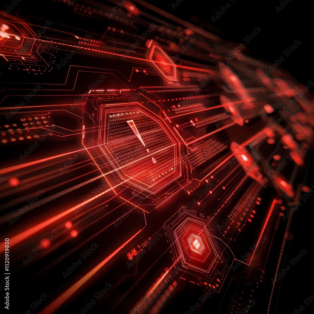 Poster futuristic red digital interface abstract technology background hexagon hud