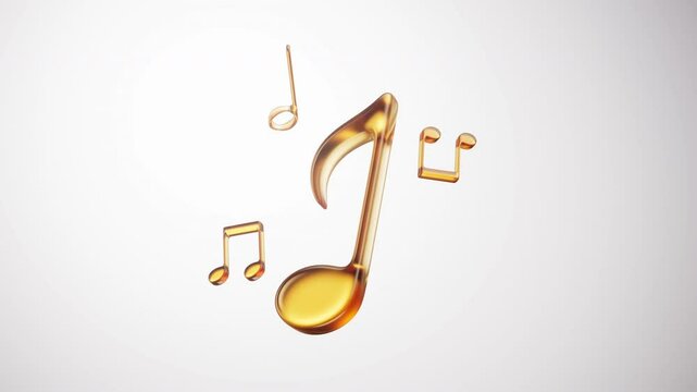 Golden glass music notes with white background, 3d rendering.