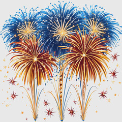 Vibrant Celebration Fireworks Display with Blue, Red, and Gold Sparks Lighting Up the Night Sky in Joyous Festivity Scene