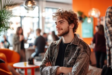 Obraz premium Young entrepreneur networking in modern co-working space