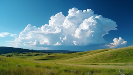 Majestic Montana Landscape, Expansive Sky, Rolling Hills, and Lush Green Fields