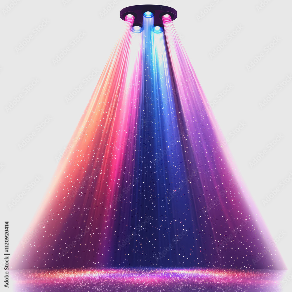 Aufkleber colorful light rays emanating from a ufo with sparkling starry background in a futuristic digital ar