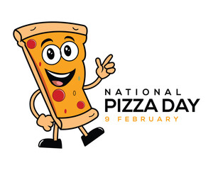 National Pizza Day Vector Art Design, Pizza Day Poster Design for February 9, Flat Vector Cartoon Pizza Day Logo, Cartoon Pizza Logo Isolated Design