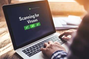 scanning for viruses on screen laptop