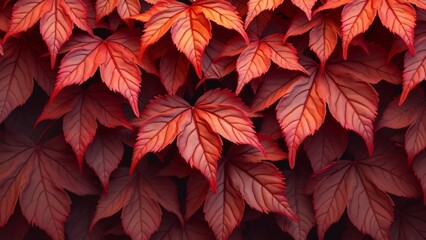Fototapeta premium Vibrant Red & Maroon Autumn Leaves Seamless Pattern, Intricate Tapestry of Delicate Textures