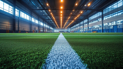 high tech sports arena with artificial turf and bright lighting