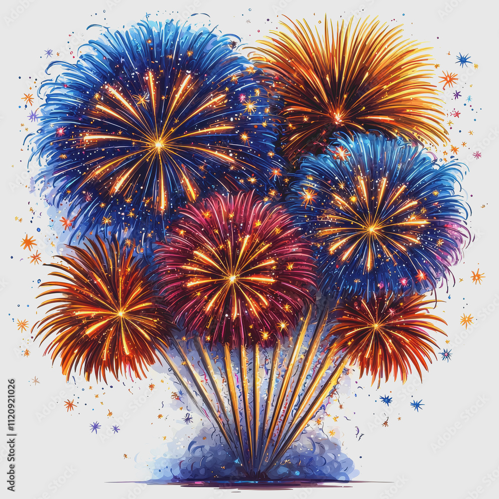 Poster vibrant and colorful fireworks display with vivid explosions and sparkling effects illuminating the 
