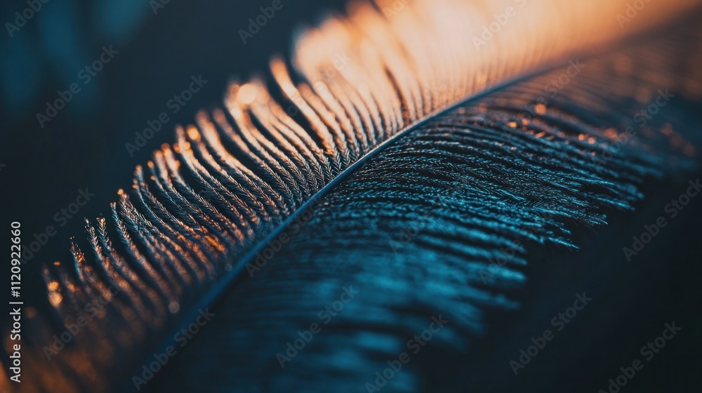 Poster a close-up of a delicate feather showcasing intricate textures and colors.