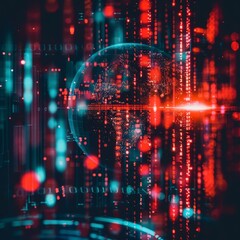 Obraz premium Global Network Data Stream Digital World Technology Binary Code Cybersecurity Red Abstract