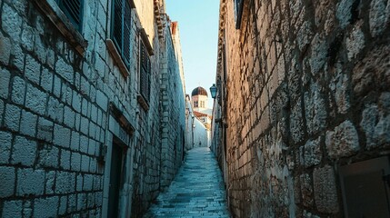 Morning light illuminates residential buildings and fortifications in Old Dubrovnik, Croatia - Powered by Adobe