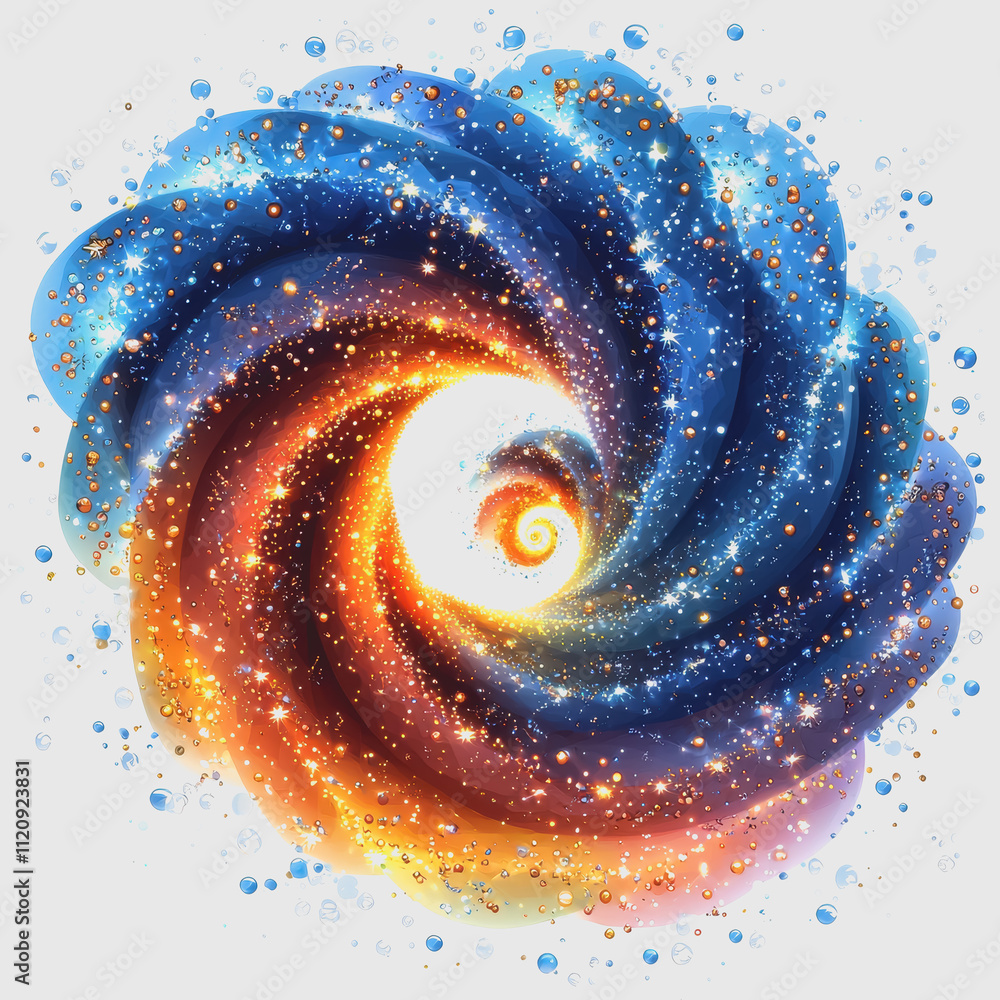 Poster vivid colorful swirling galaxy with starry background and bright center creating an imaginative cosm