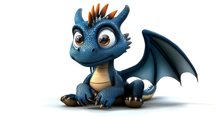 A blue dragon with orange eyes and a big smile