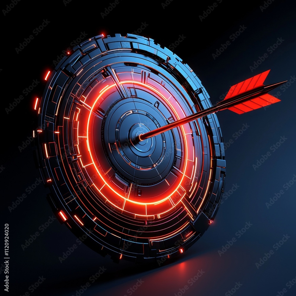Poster digital marketing with search and seo concept. success through bullseye and target concept. futurist