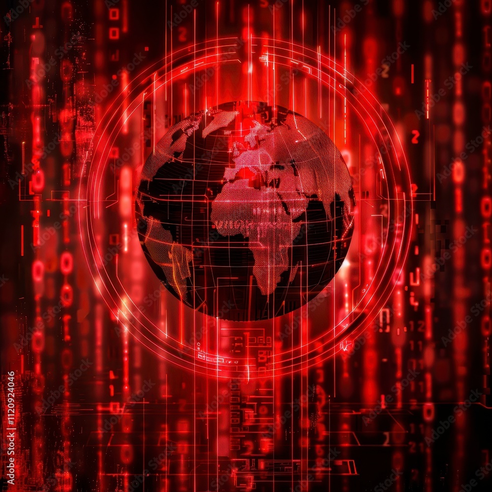 Poster global network security red digital earth cyber security data protection