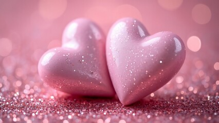Fototapeta premium Romantic Pink Glitter Hearts with White Space, Valentine's Day, Love, Wedding, Anniversary Background