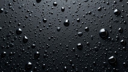 Black Rubber Texture Background, Top View Water Droplets on Dark Surface for Product Design