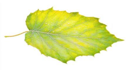 A vibrant green leaf with visible veins and droplets, showcasing nature's detail.
