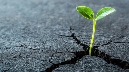 Portrait dome glass concept. Crack sprout growth life concept. New plant sprouting through cracked concrete surface.