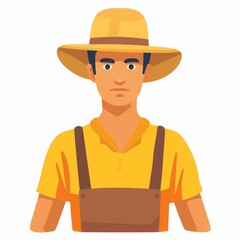 A cartoon-style farmer wearing a straw hat and overalls.