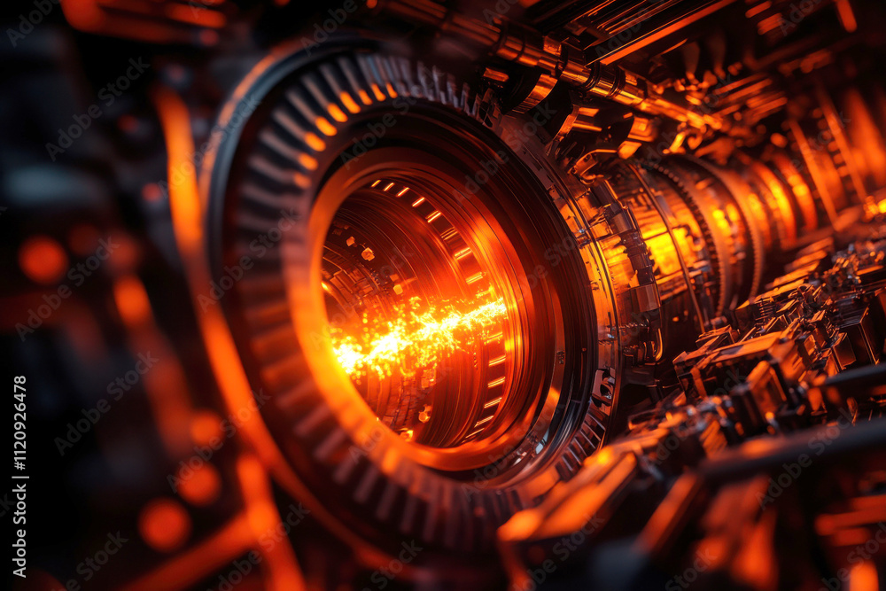Poster close-up view of a futuristic engine with glowing components.